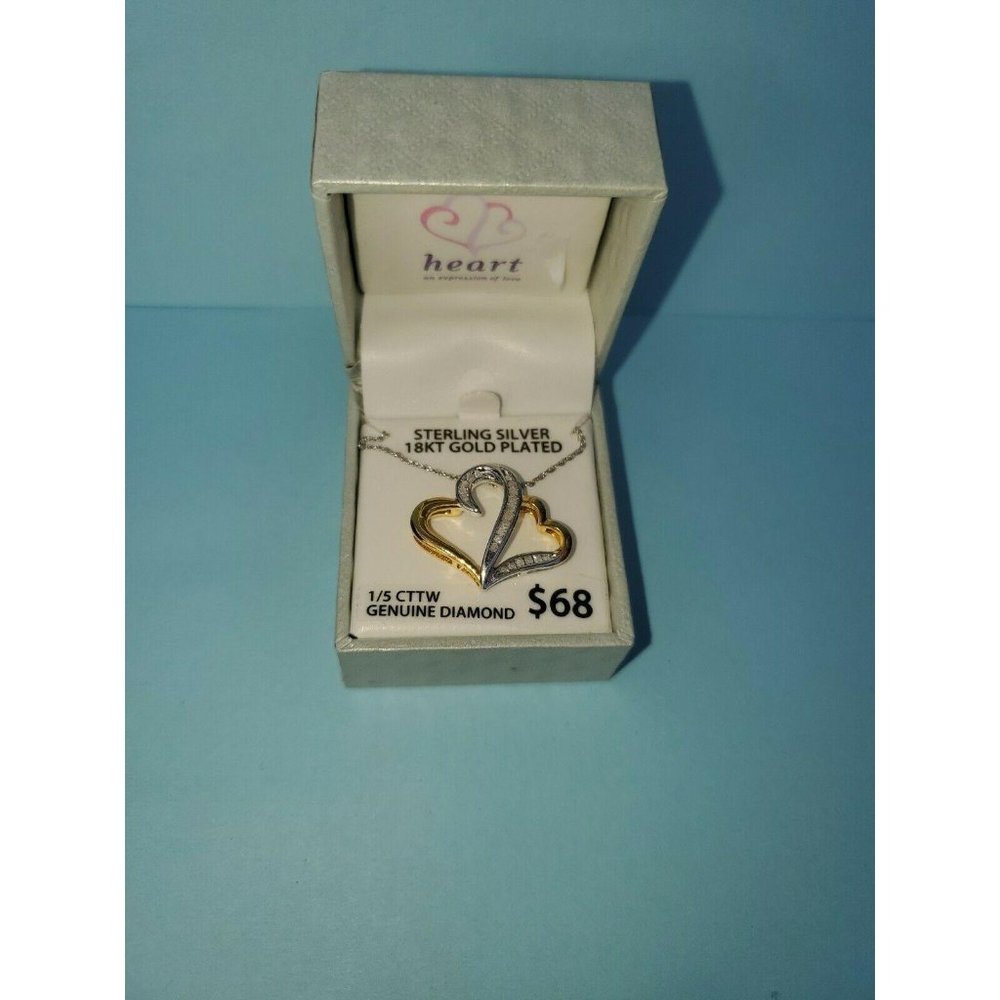 Double Heart Pendant in Sterling Silver and 18k Go